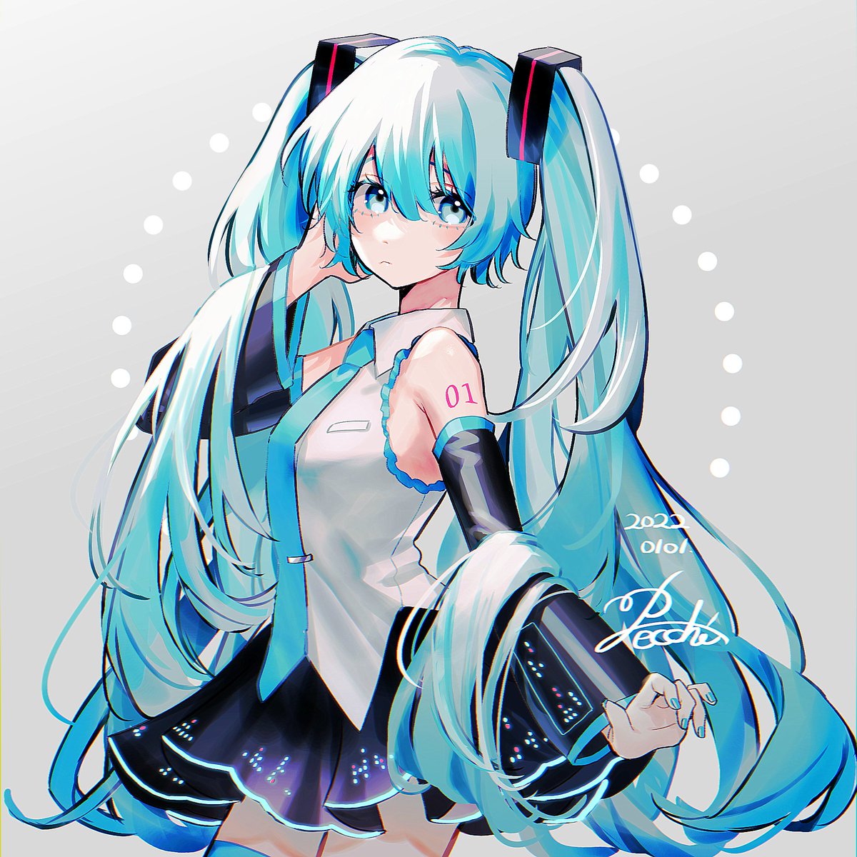 hatsune miku 1girl solo long hair twintails skirt detached sleeves necktie  illustration images