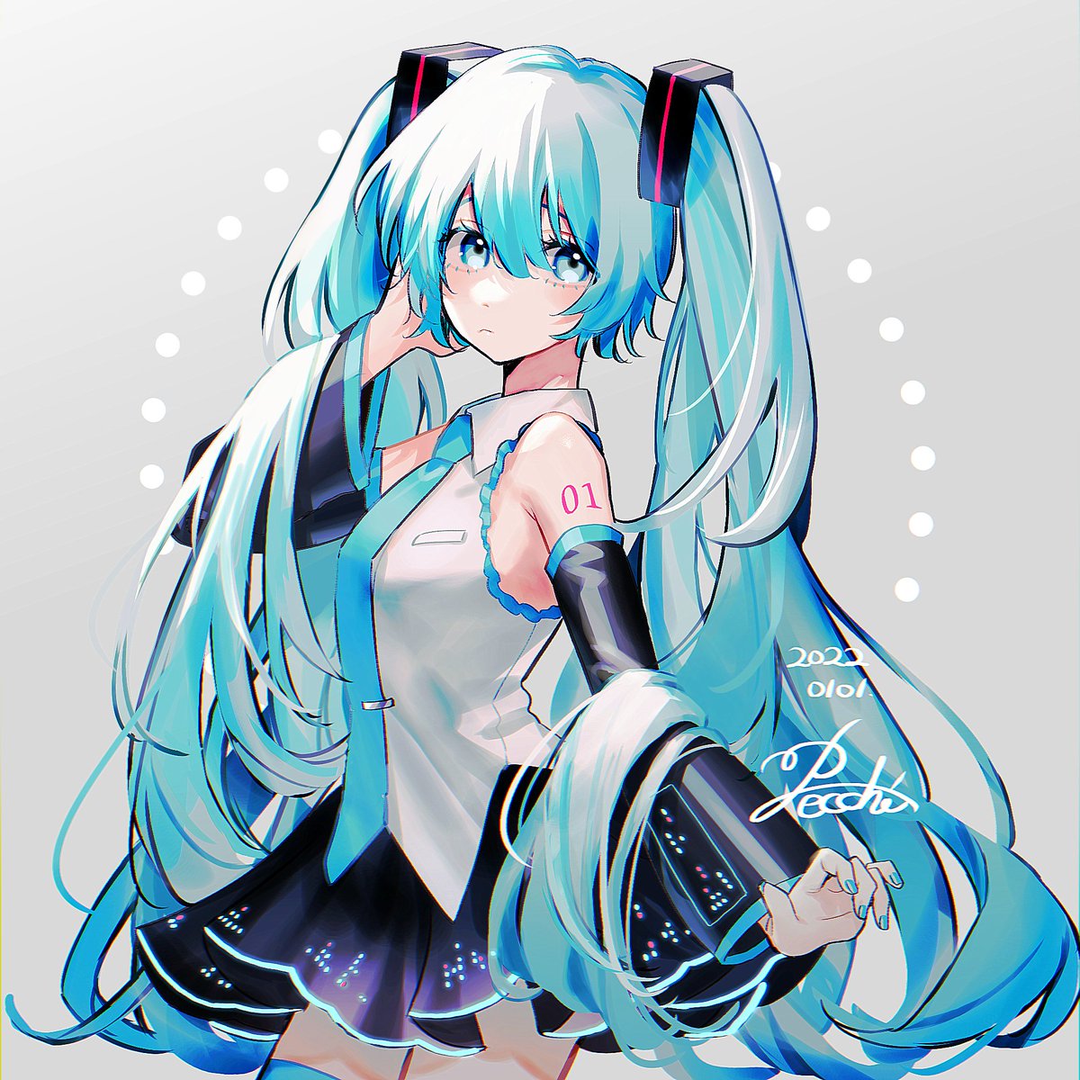 初音ミク 「今年のミクさんもかわいい～～💙💙💙 」|ぺっちーのイラスト