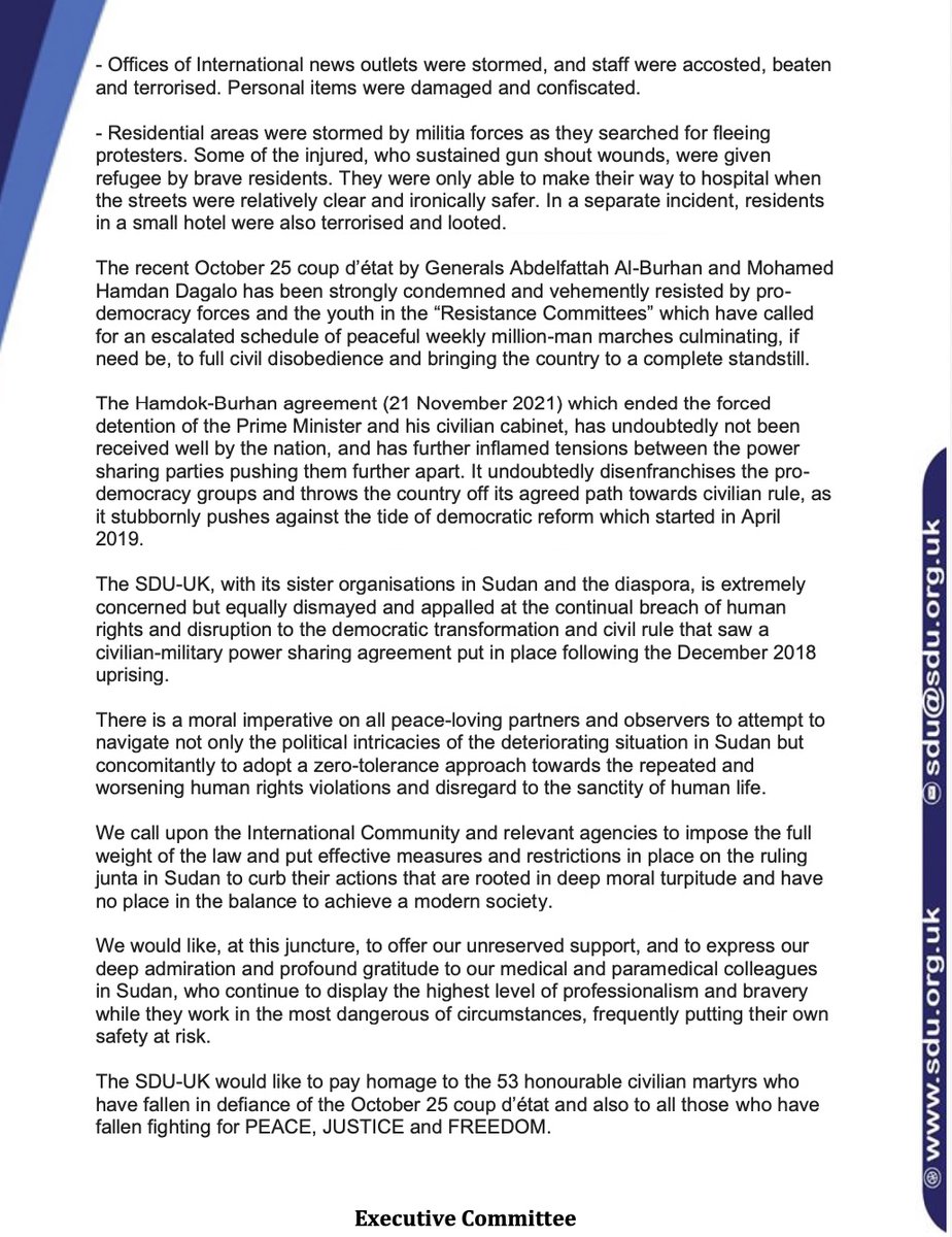 uk_sdu's tweet photo. SDU-UK statement on the indiscriminate use of force and ongoing human rights violations against the #Dec30March protests in Sudan. @UKinSudan @IntlCrimCourt @UNHumanRights @EU_SUDAN @RobertF40396660 #SudanCoup #مليونية30ديسمبر #مجزرة30ديسمبر  #السودان #الردة_مستحلية https://t.co/d7aD5MC7Hu
