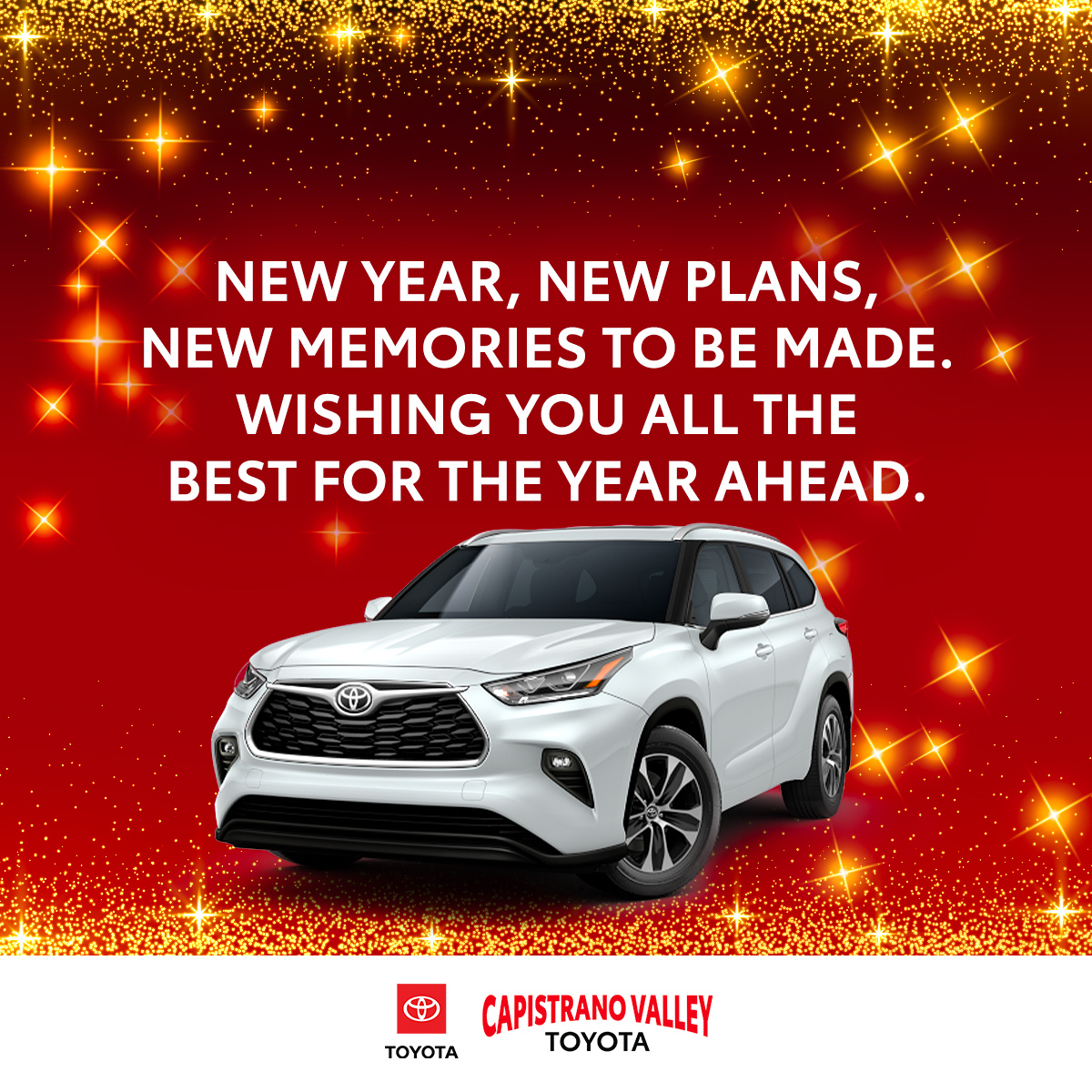 CapValleyToyota's tweet photo. New year, new plans, new memories to be made. Wishing you all the best for the year ahead. Any special resolutions you have for the #NewYear? Share your goals with us now! #HappyNewYear #CapistranoValleyToyota https://t.co/GIL0xhxg4l