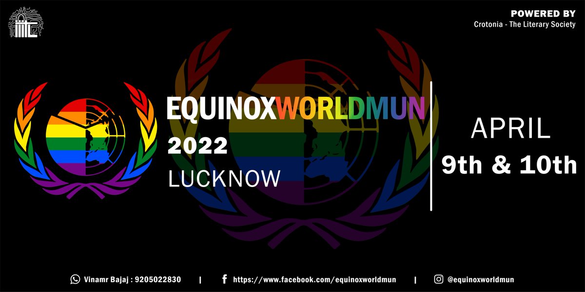 equinoxworldmun's tweet photo. Greetings ladies and gentlemen!
It's with immense pleasure we finally present to you the much awaited 3rd edition of Equinox World Model United Nations, IIITL, 2022. 
Welcome to Equinox World MUN'22 , "Pride NOT Prejudice"
STAY TUNED FOR FURTHER UPDATES! https://t.co/EvHnMagTZy