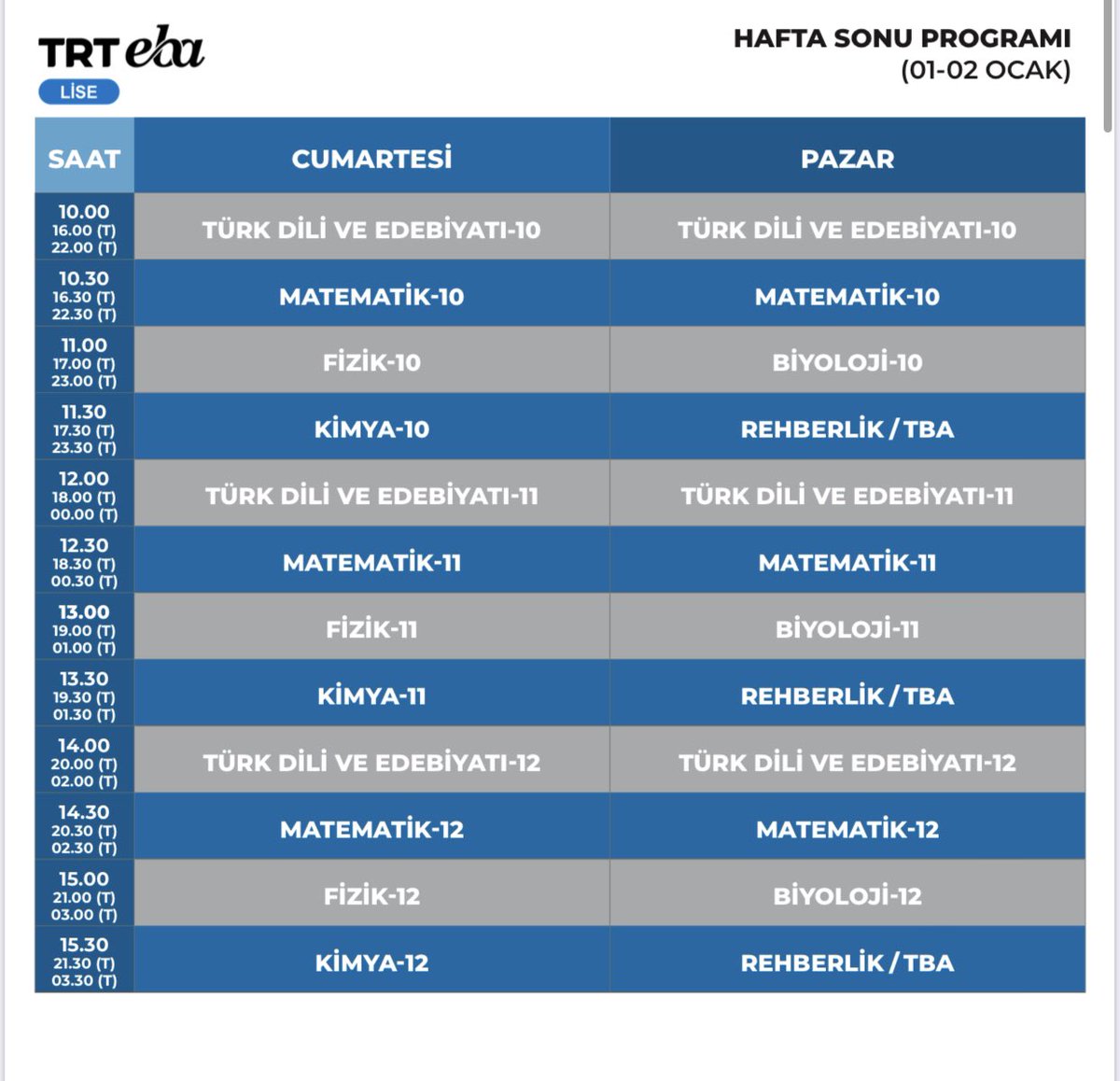 🔬📺📝TRT EBA kanalları hafta sonu programı👇

Tüm derslerinizi eba.gov.tr’den de takip edebilirsiniz.

#mebeba #öğretmen #öğrenci #eğitim #okulöncesietkinlik #okul #uzaktaneğitim