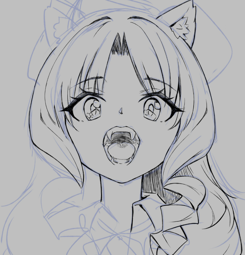 Here's the sketch process of this one. BTW, it turn to chibi when done. 