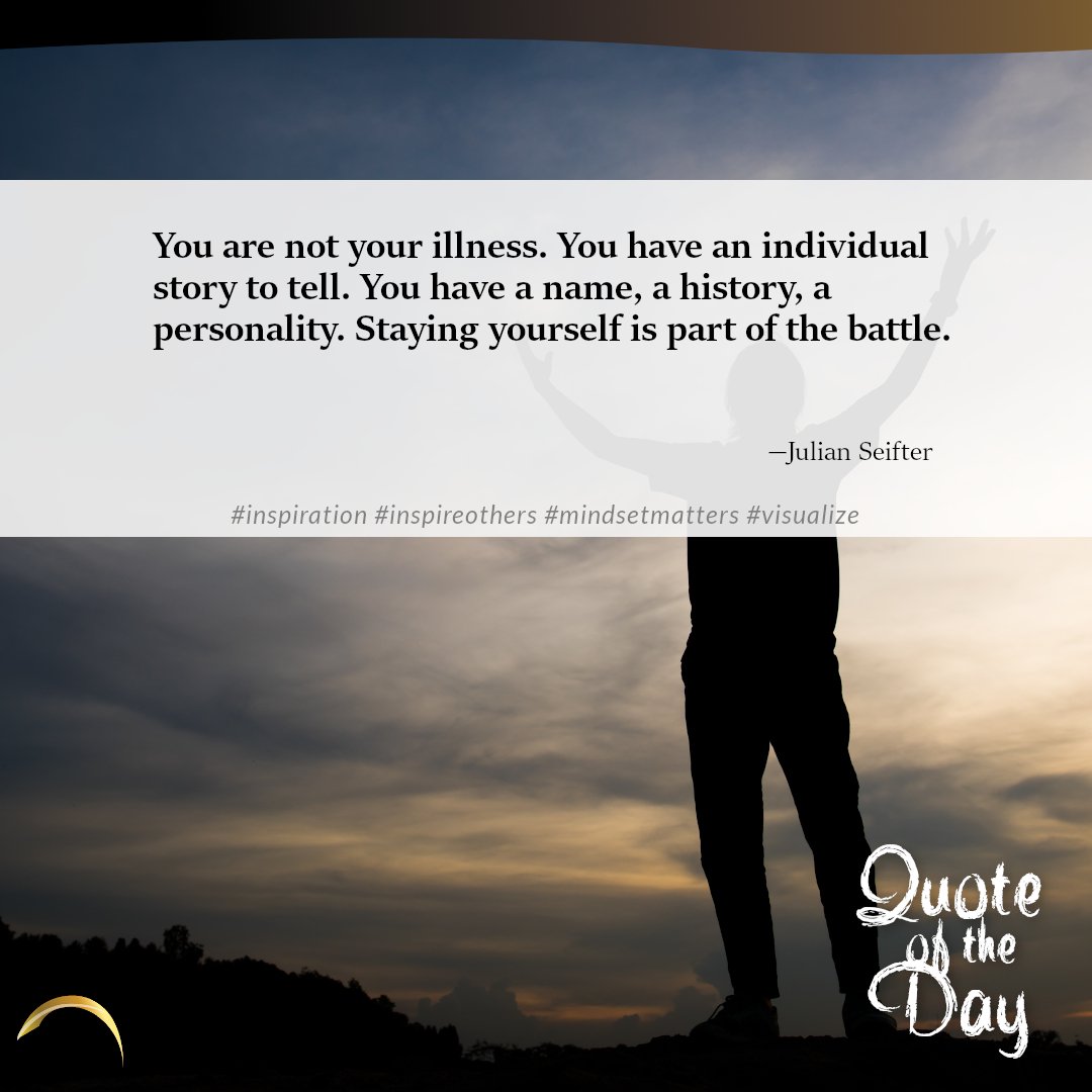 AlphaBehavioral's tweet image. You are not your illness. You have an individual story to tell. You have a name, a history, a personality. Staying yourself is part of the battle. Julian Seifter #inspiration #inspireothers #mindsetmatters #visualize abccenterinc.com/contact.html?z…