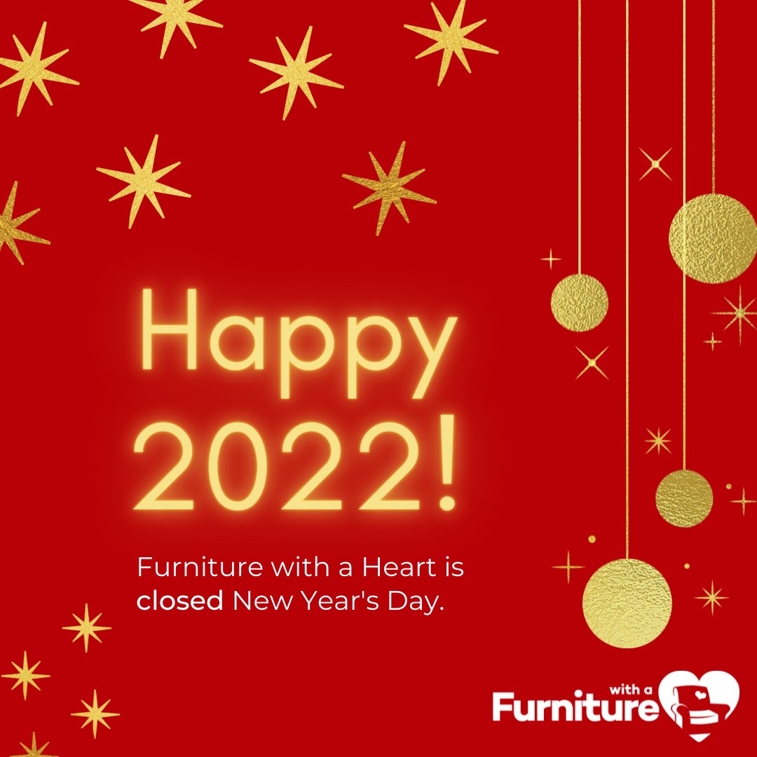 FurnitureWHeart's tweet photo. Cheers to new beginnings! 🥂 We hope you start the New Year refreshed and hopeful. 

🏠 Refreshing the home on your resolution list? Our stores are closed today, but we will be open tomorrow stocked with thrift finds to help you transform your space! https://t.co/zcRpl728nx