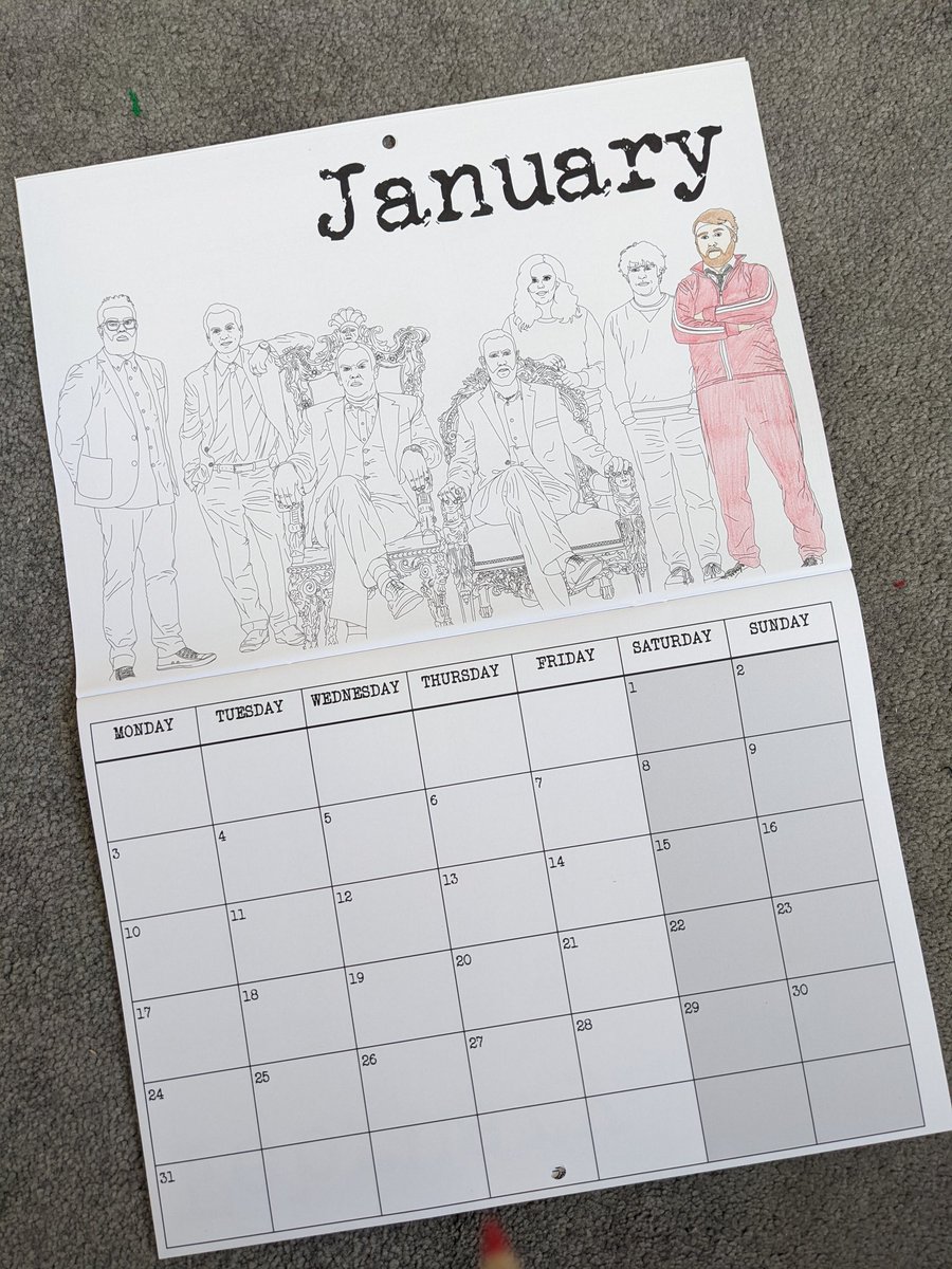 Gill_P's tweet photo. Starting my year off right, colouring in my amazing Taskmaster calendar from @CpgemC Had to start with my fave https://t.co/FaBGbERkVf