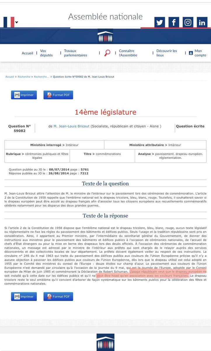 h2brgrd's tweet photo. « L’usage républicain veut que le drapeau européen ne peut être hissé qu’en association avec les couleurs françaises » - réponse ministérielle 26.08.2014, JO p.7212 https://t.co/EtTgx8Zu4m