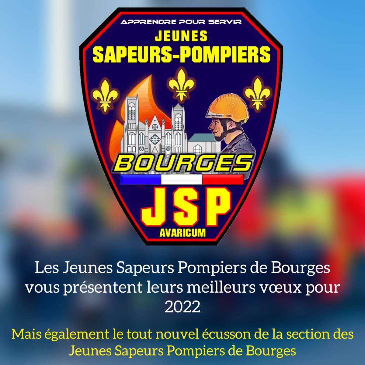 JspBourges's tweet photo. Les Jeunes Sapeurs Pompiers de Bourges vous présentent leurs meilleurs vœux pour cette année 2022 ! 😀 

Nous sommes fières de vous présenter le nouvel écusson de la section des JSP de Bourges !! 😍 

Vous avez besoin d’un écusson ? Alors hésitez pas à nous contacter ! 😉 https://t.co/NyDTb5oJpI