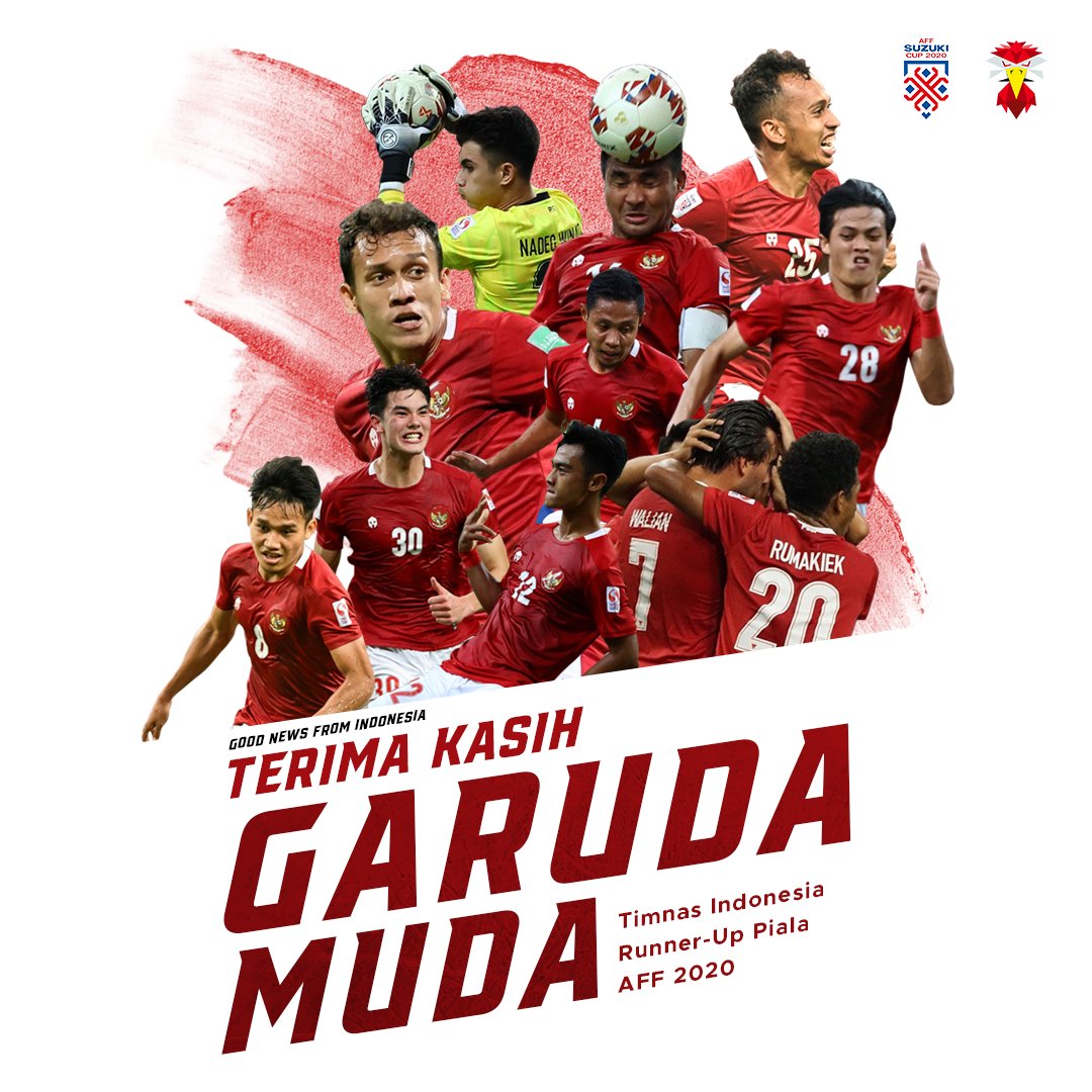 GNFI's tweet photo. Timnas Indonesia juara runner up Piala AFF 2020.

Terima kasih, Garuda-garuda Muda Indonesia. Terima kasih telah memberi kami embun segar di kemarau panjang. 

Kami tetap bangga pada kalian garuda muda!

#GarudadiDada
#Timnasday https://t.co/Pugbi2bV9n