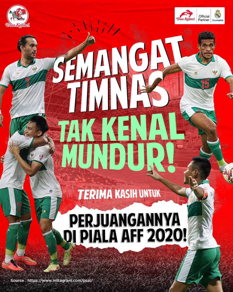DuaKelinci's tweet photo. Terima kasih sudah berjuang untuk membawa piala AFF 2020. Menang atau kalah, TIMNAS Indonesia selalu juara di hati!

#Bener2TemanReal #TemanKebersamaan #TemanReal #KacangDuaKelinci #AFFFINAL #FINALAFF #TIMNAS #AFF2020 https://t.co/L5t6wB1Eid