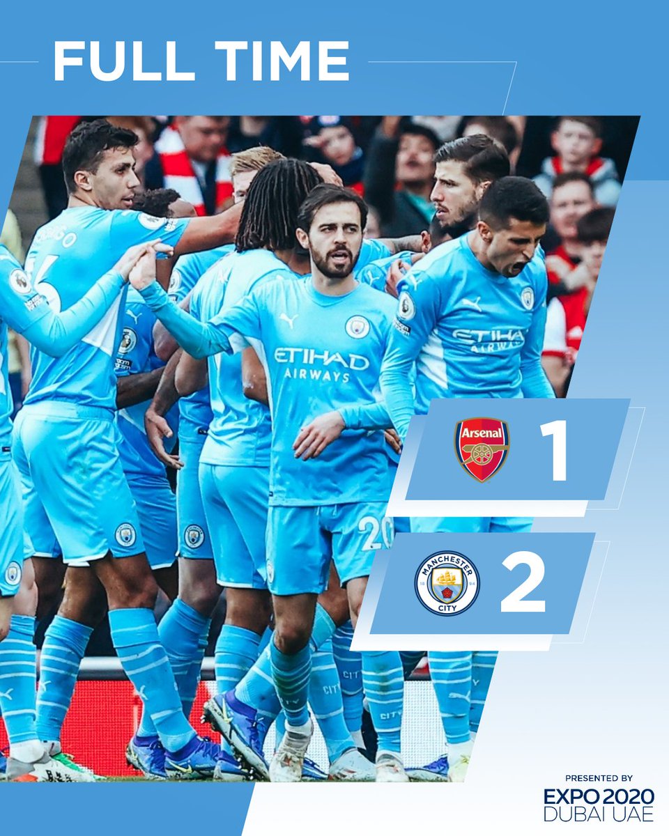 ManCity's tweet photo. FULL TIME |  Starting 2022 with a win! 🙌

What a game! 😅

🔴 1-2 🔵 #ManCity https://t.co/LeE8chHOcz
