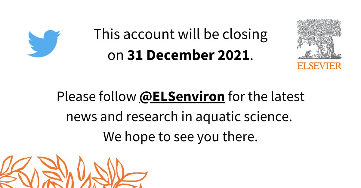Elsevier (@aquaticsciences) on Twitter photo This account is now closed!
We would like to say one final thank you all our followers. We hope you have found this account of interest and that you will continue to support us on <a href="/ELSenviron/">Elsevier Environment</a>. bit.ly/3ELSMqX This account is now closed!
We would like to say one final thank you all our followers. We hope you have found this account of interest and that you will continue to support us on <a href="/ELSenviron/">Elsevier Environment</a>. bit.ly/3ELSMqX