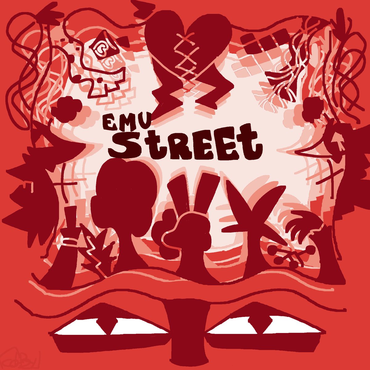 ColbyExtracheez's tweet photo. characters from my web comic that I'm currently working on making, as album covers ( it's called Emu Street btw ) https://t.co/BtAkRGMROK