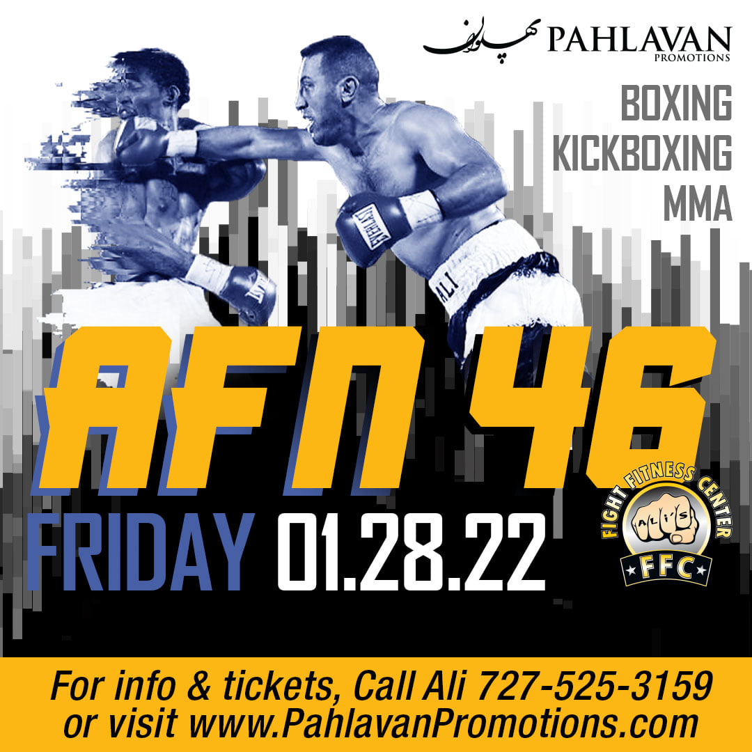 PahlavanFP's tweet photo. 🥊 Amateur Fight Night #46 🥊 | Boxing, Kickboxing, &amp; MMA |  FRIDAY JANUARY 28TH in Clearwater, FL - https://t.co/8EAswnhANs https://t.co/G18CLkwFon