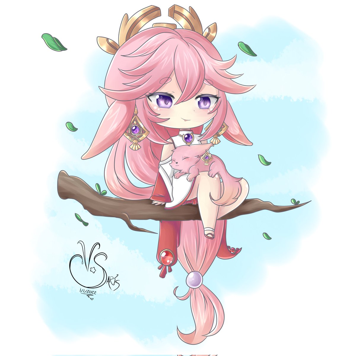 FirebirdVal's tweet photo. This is the last of my chibi giveaway and this cutie is for @BillieBee__ who wanted Yae Miko 
Hope you like it and thank you for your support ♡ 

#yaemiko #chibi #Giveaway #GenshinImpact #art2021 https://t.co/BhE7ZwSJoE