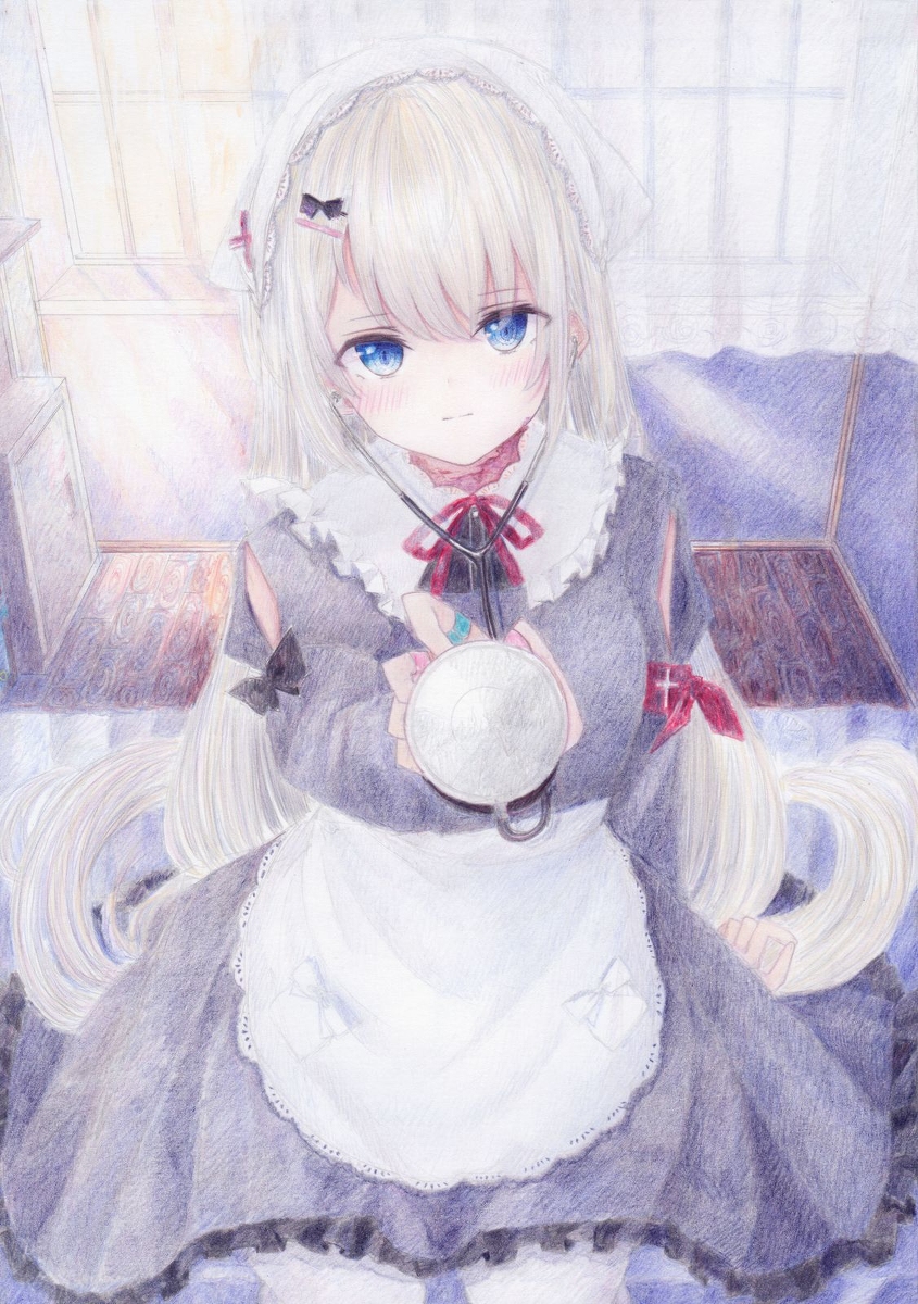 「聴かせて下さい #オリジナル #アナログ #色鉛筆 #透明水彩 https://」|くろいうさぎのイラスト