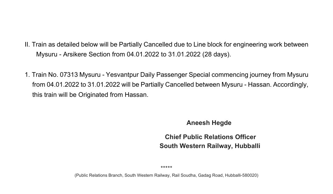 SWRRLY's tweet photo. Updates regarding Cancellation, Partial Cancellation and Rescheduling of #TrainServices .
#SWRTrainUpdates
https://t.co/zcarXZxMv6 https://t.co/DcfsmzRBgO