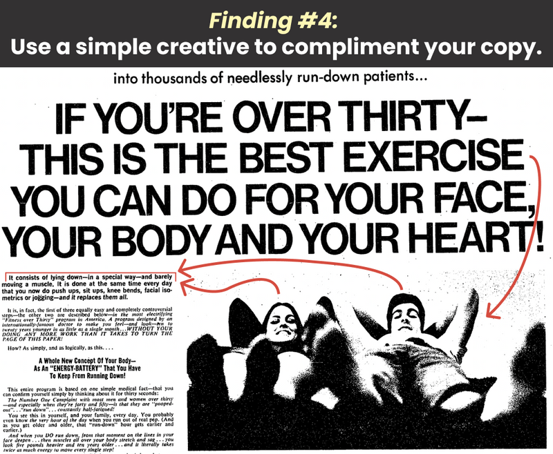 JordanWogren's tweet photo. Finding #4:

The creative is simple and piques your curiosity as you read the headline.

Laying down as a workout is so counterintuitive I must read and find out if that's what they are suggesting.

Your copy is meant to get the reader to the next line, but so is your creative. https://t.co/LknbG11Ax1