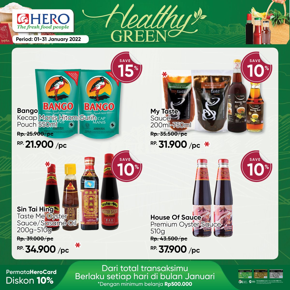 HEROSupermarket's tweet photo. Yuk ikuti tur di @herosupermarket Healthy Green #ToStartYourDay dan lengkapi kebutuhan memasakmu sekarang, dengan harga diskon spesial!๐ค Berlaku selama bulan JANUARI 2022. Tersedia juga pilihan untuk belanja dari rumah melalui Whatsapp Delivery, Happy Fresh & GoMart๐ https://t.co/IUmdk7roNX