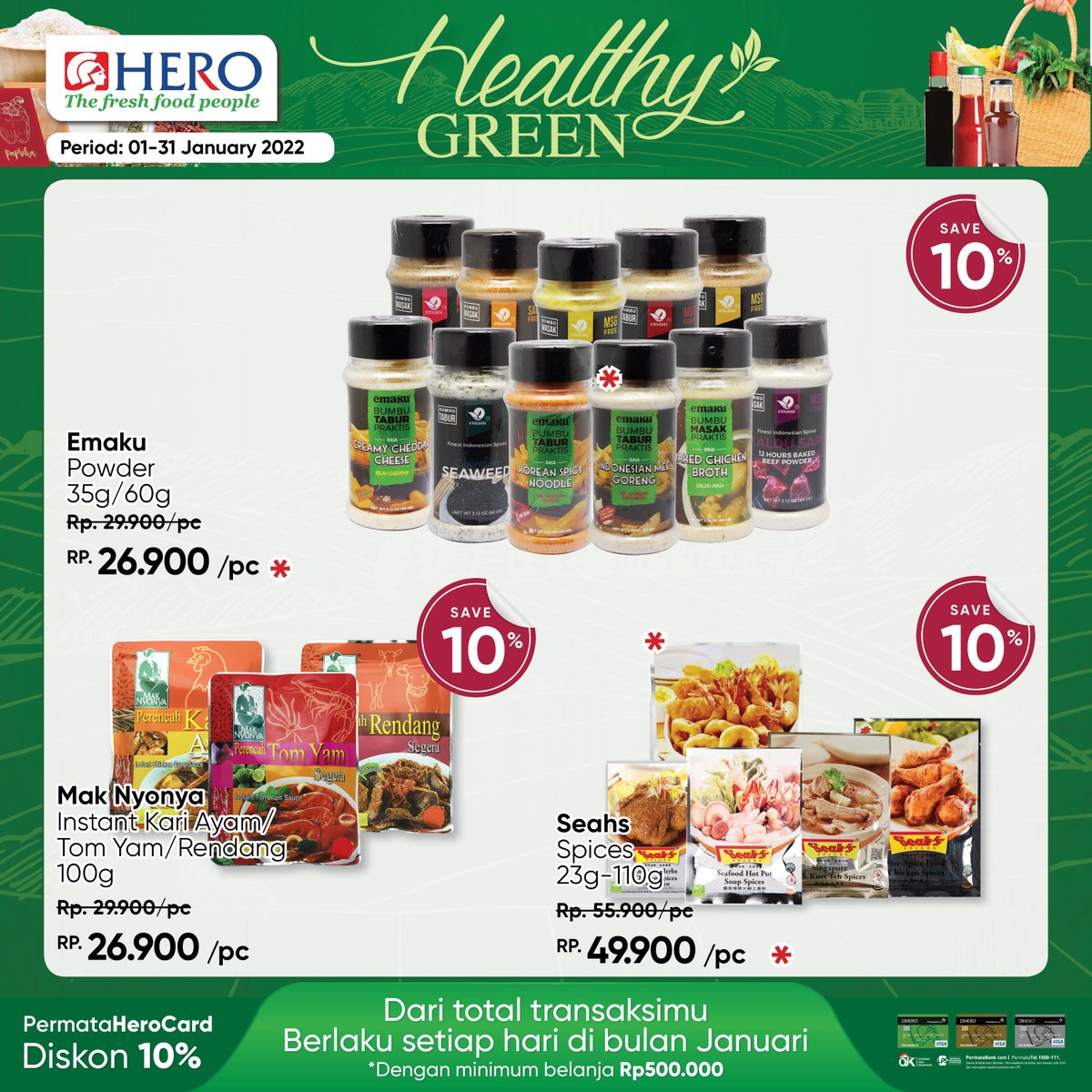 HEROSupermarket's tweet photo. Yuk ikuti tur di @herosupermarket Healthy Green #ToStartYourDay dan lengkapi kebutuhan memasakmu sekarang, dengan harga diskon spesial!๐ค Berlaku selama bulan JANUARI 2022. Tersedia juga pilihan untuk belanja dari rumah melalui Whatsapp Delivery, Happy Fresh & GoMart๐ https://t.co/IUmdk7roNX