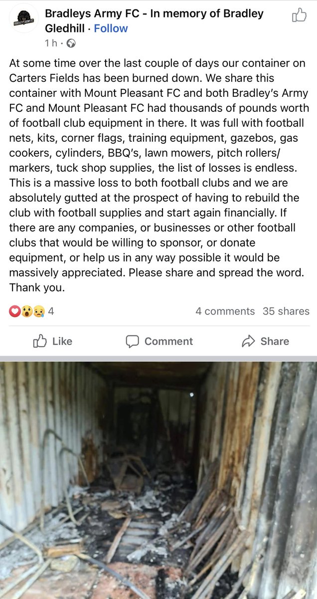 Sad to report on New Year’s Day but this is appalling for both clubs who absolutely do not deserve this at all. 

Can we ask our followers if they have any contacts who can donate or help financially towards any equipment. RTs appreciated
