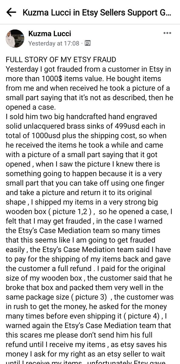 Sanlawtos's tweet photo. @Etsy When a seller sends customer a 1k item, customer demands a refund sends a box of random slate back &amp; issued a full refund despite the evidence to prove its FRAUD! So they keep the 1k items &amp; get their money back! Not a good look for you! Deffo not #Standwithsmall https://t.co/fJFSi0hChW