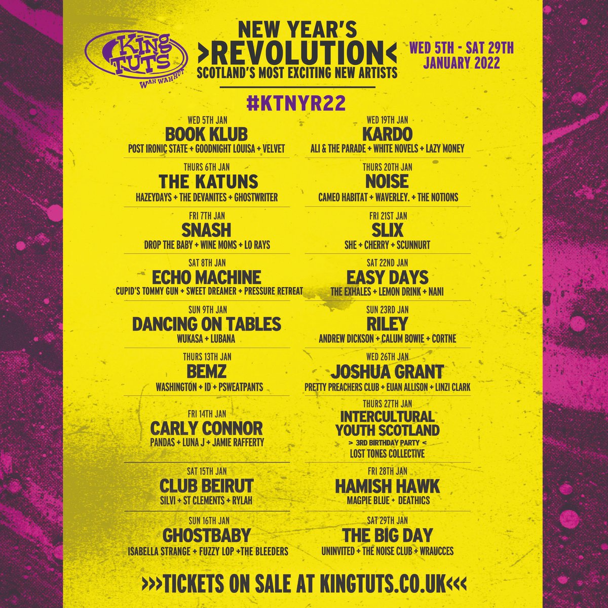 Happy new year! Big boy plans for this year and we are kicking it off in Glasgow at <a href="/kingtuts/">King Tut's Wah Wah Hut</a> supporting @noiseglasgow on 20th January :0 Pure buzzin' for this one. Get your tickets below and select our name at purchase for bonus points xox

Tickets: kingtuts.co.uk/artist/noise