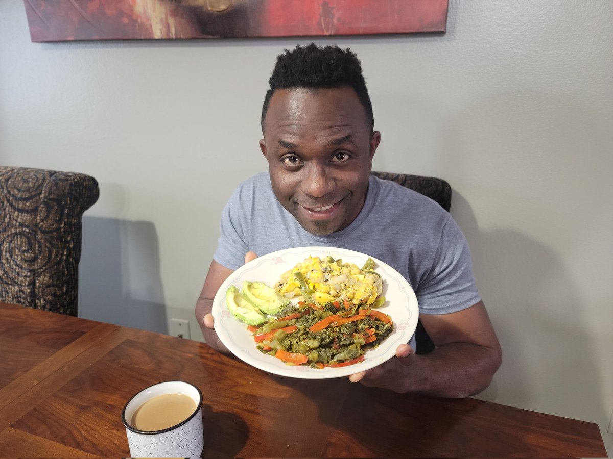 IamJubba's tweet photo. A #Jamaican #breakfast as my first meal of 2022. 
The yellow thing is called #ackee, the greens are #callaloo, then there is what #Americans call #avocado, but in Jamaica we call it #pear 🙂.
#jamaicanfood #yaadie #healthyfood #lovemyheritage
#HAPPYNEWYEAR everyone 🥂 🥳 😁 https://t.co/TmEUgZ0e6t