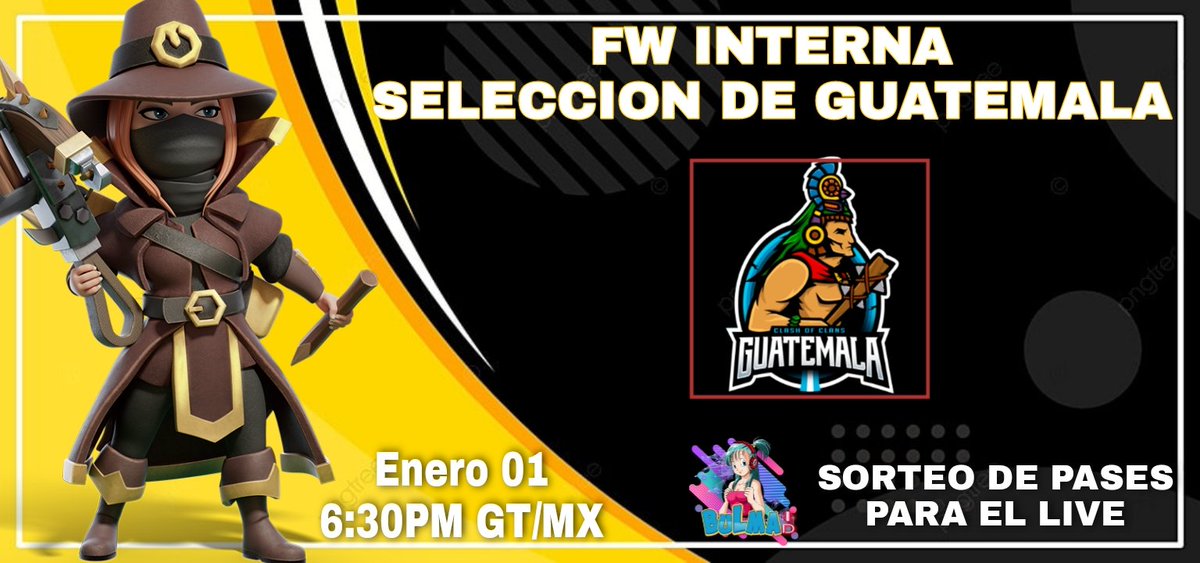Bulma ID (@bulmaid) on Twitter photo Arrancamos el 2022 espectando la práctica interna de la Sele de Guatemala♡🇬🇹
Los esperamos hoy, 1°Enero
🕕6:30 PM GT/Mex
🕥9:30 PM Arg
♡Sortearemos 2 pases de Oro para quienes nos acompañen en el Live💜
<a href="/co_guatemala/">Selección de Guatemala Clash of Clans</a> Arrancamos el 2022 espectando la práctica interna de la Sele de Guatemala♡🇬🇹
Los esperamos hoy, 1°Enero
🕕6:30 PM GT/Mex
🕥9:30 PM Arg
♡Sortearemos 2 pases de Oro para quienes nos acompañen en el Live💜
<a href="/co_guatemala/">Selección de Guatemala Clash of Clans</a>