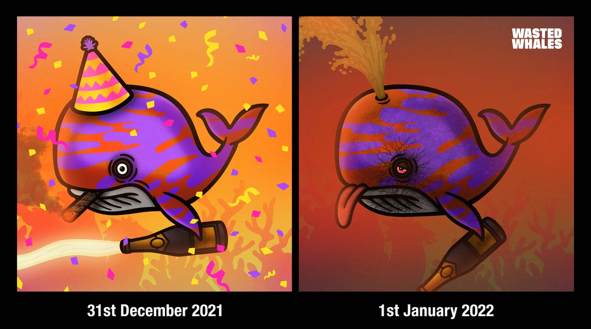 Nothing like starting off 2022 with a massive hangover.

#wastedwhales #happy2022 #happynewyear #Goodbye2021 #nft #NFTGiveaway #NFTCommunity