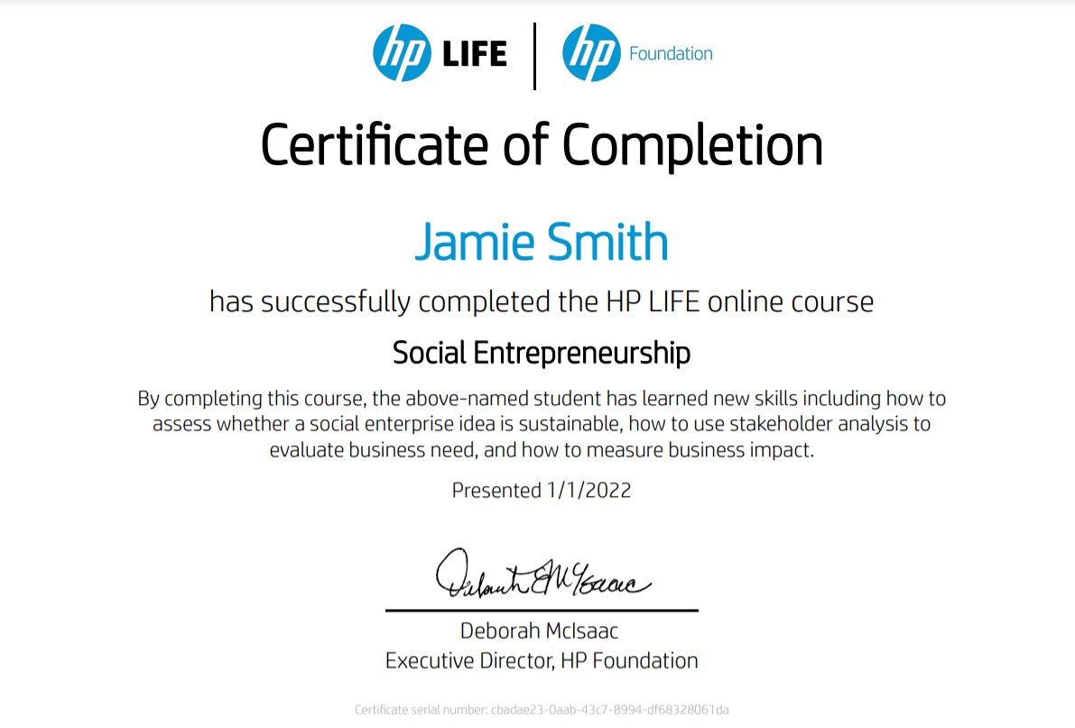 CloudBusiness9's tweet photo. There's some great courses available via @HP @HPLIFE_Program Just completed this #SocialEntrepreneurship course inc some interesting insights into #empathymaps More to do & looking forward to it :) #alwayslearning @HPChannelNews https://t.co/BOZ3iNtxyw