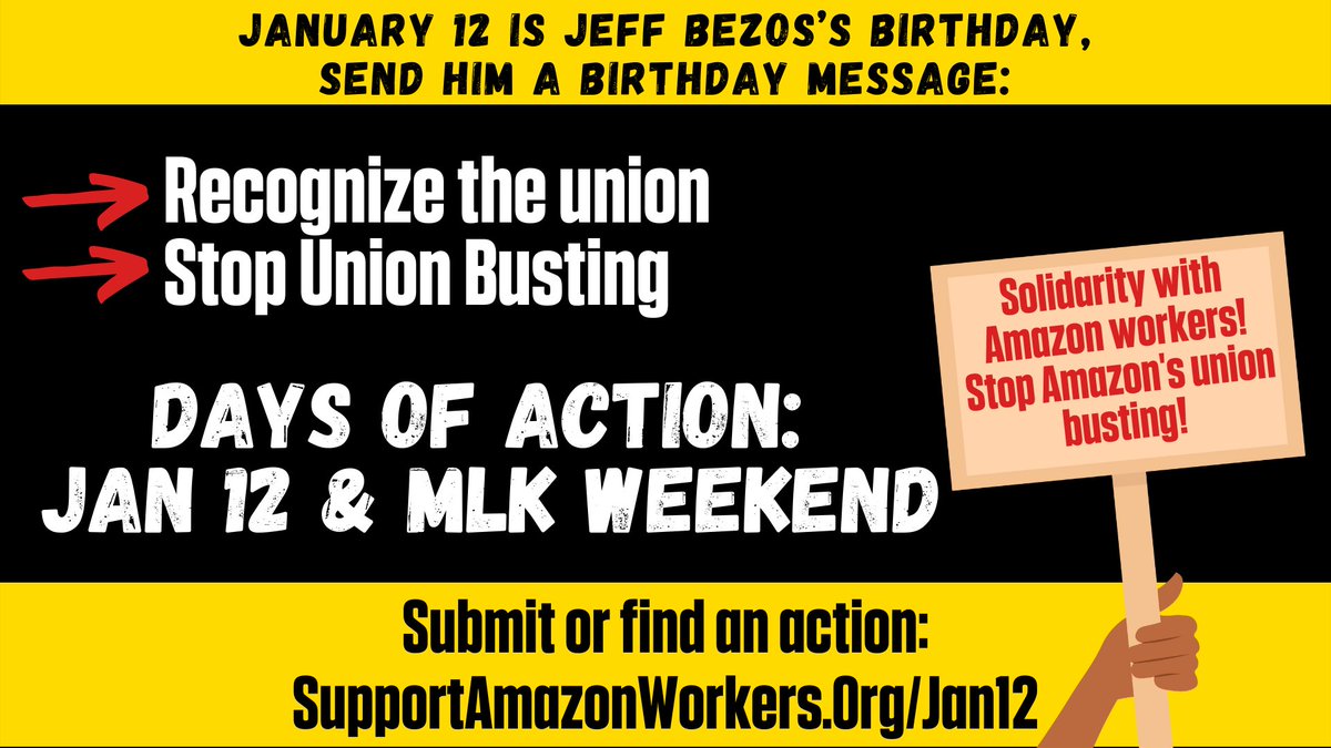 pastpostal65's tweet photo. The movement to organize Amazon and all unorganized workers is poised to make leaps and bounds in 2022. You are invited to join our next followup planning meeting on Monday, January 3, at 7:30pm eastern / 4:30pm pacific. Register: https://t.co/m6Q3ihkhkR
#SupportAmazonWorkers https://t.co/KREurLvTwP