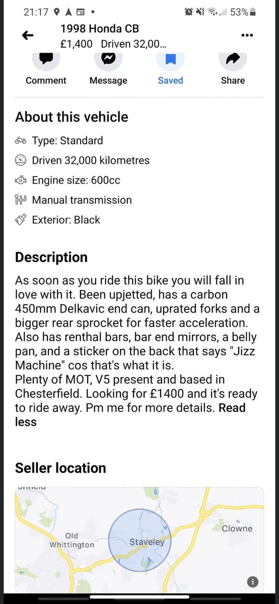 Vally46Gareth's tweet photo. SPOTTED THIS !! If you’ve got £1400 burning a whole… this crash damaged hornet could be for you… remember it’s a “jizz machine” Ltd edition 😂😂 …I’d say good luck but this thing will sell itself…..#wontbeherelong #jizzmachine #DontMissOut #FFS https://t.co/uFDkg1AmHL
