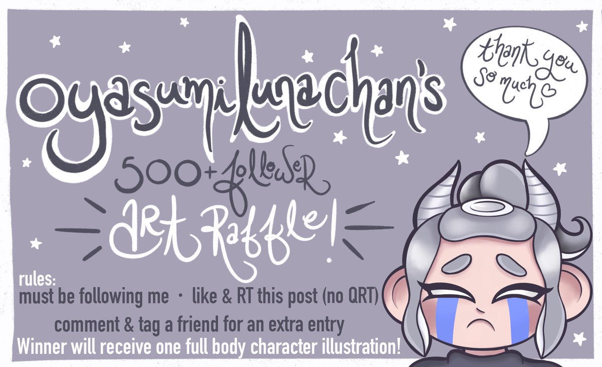 🤍 500+ Follower Art Raffle 🤍

Thank you all so much for the support!! ♡ To enter:

☆Must be following me
☆Like &amp; RT this post, no QRT.
☆Comment and tag a friend for an extra entry
☆One Winner will receive one full body character illustration

Ends January 15th. Good luck!