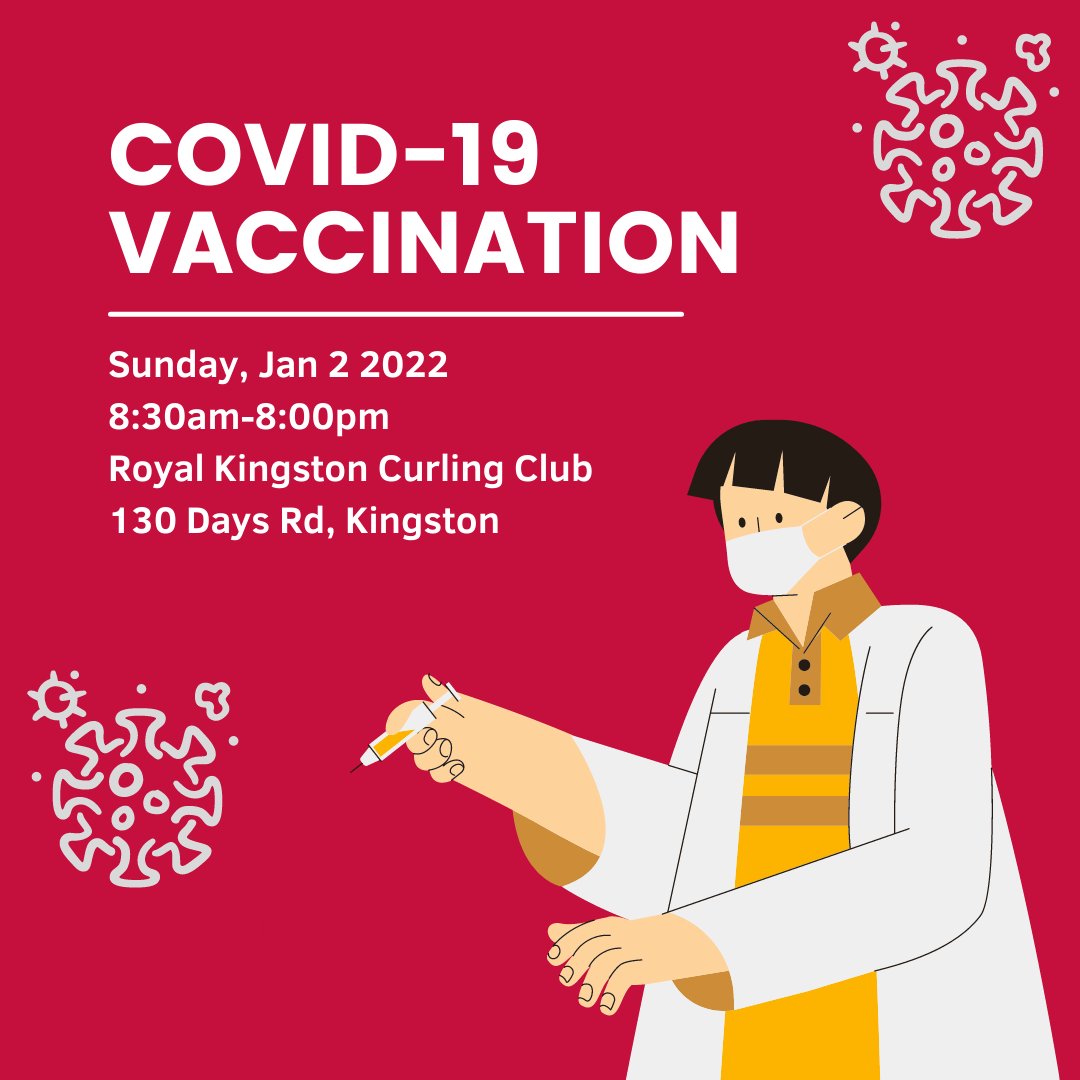 Still lots of time slots left - please RT &amp; share w/ anyone needing a vaccine! Tomorrow (Sun Jan 2) from 8:30am-8pm at <a href="/RoyalKingstonCC/">Royal Kingston Curling Club 🥌</a> 1st &amp; 2nd doses for 12+ years, 3rd doses for 18+
Let's get all of #YGK vaccinated for the New Year!
Grab your time at loyalist.medmeapp.com/schedule/