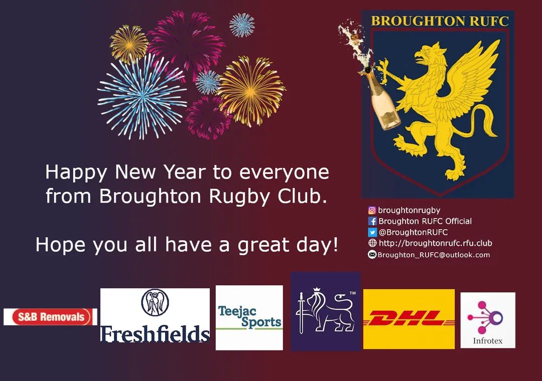 Happy New Year from everyone at Broughton Rugby Club!!

Hello 2022!!

#EndOf2021 #Hello2022 #Relentless #Rugby #Lancashire #BroughtonRugby #BroughtonFamily #rugbyunion #BroughtonFire #covid19 #challenge #RFU #Life #sportsclub #DHL #Infrotex #SBRemovals #freshfields #TeejacSport