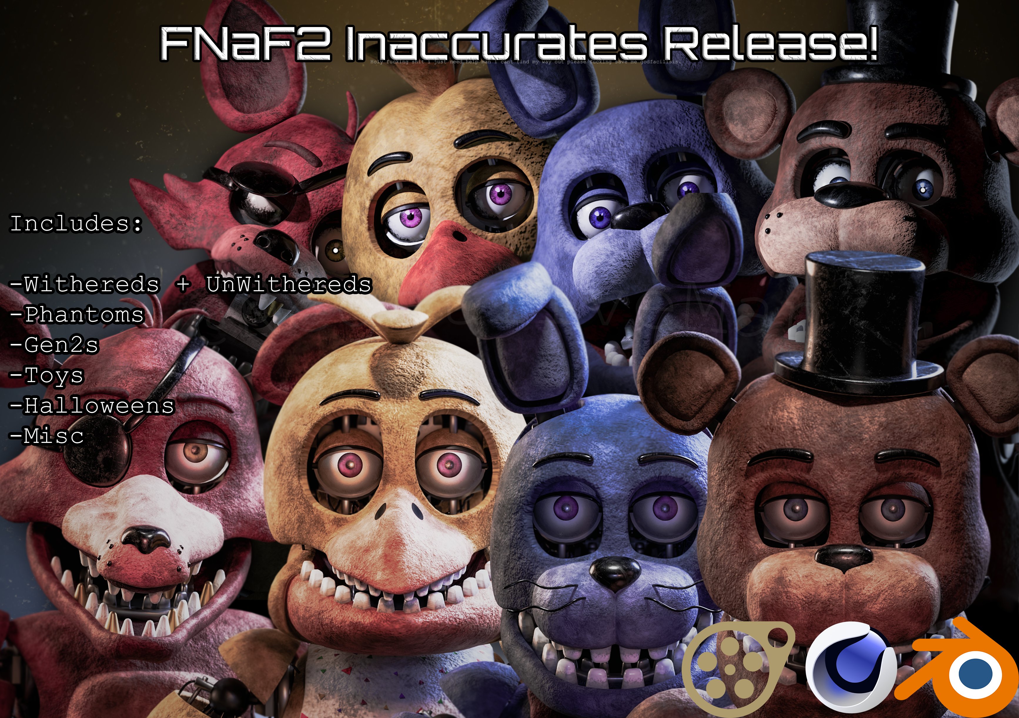 FNAF 4 C4D) MOST ACCURATE MODELS - ALL ANIMATRONICS SHOWCASE (models by  Scott Cawthon) 