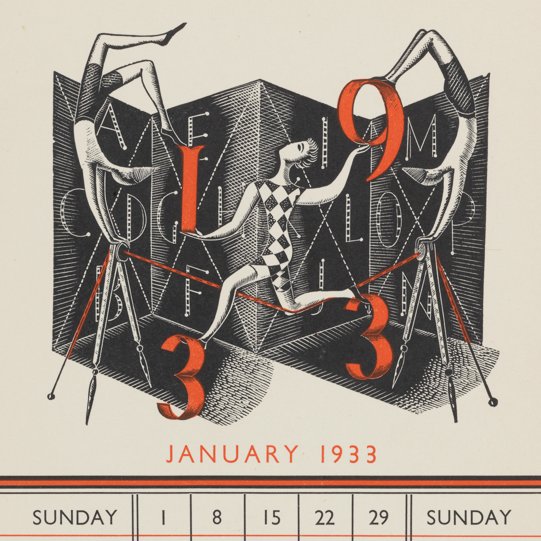 #January1st  Cool graphic design by Eric Ravilious;  January wood engraving for a calendar printed by the Lanston Monotype Corporation, 1933.

Fitzwilliam Museum, Cambridge.
