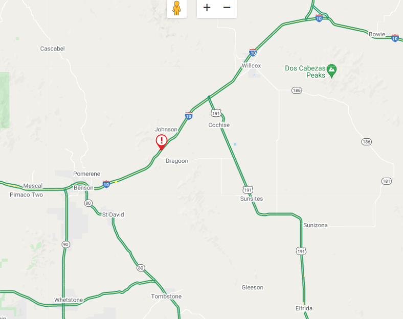 ArizonaDOT's tweet image. I-10 WB in Dragoon: Right lane blocked for a crash at MP 320. 

Check your route before you head out with the ADOT Alerts and AZ511 apps: bit.ly/3hIqAM4

#aztraffic #dragoonaz