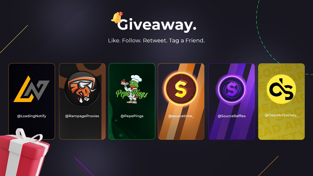 New years giveaway!🎉
To enter:

Like+RT this post
Follow the below accounts
Tag a friend in the comments.

<a href="/PepePings/">Pepe Pings</a>-2 monthly keys
<a href="/sourcetime_/">Source Time</a> 2 monthly keys
<a href="/SourceRaffles/">SourceRaffles</a> 1 key
<a href="/RampageProxies/">Rampage Proxies</a> 2gb resi
<a href="/LoadingNotify/">Loading Notify 2.0</a> 2 monthly keys
<a href="/DeadArtSociety_/">Dead Art Society</a> 2 trials

Goodluck🤞