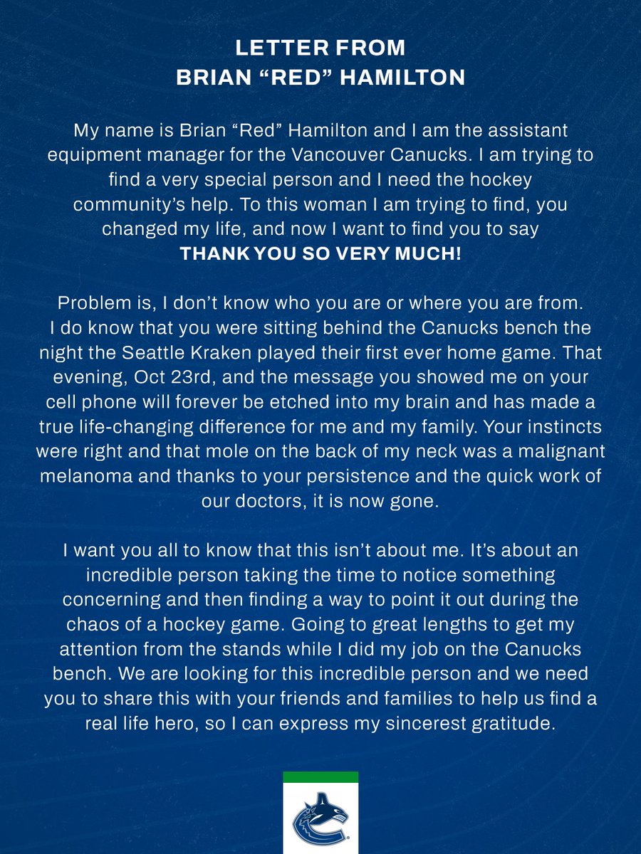 #HockeyTwitter, we need your help!

Please RT to spread the word and help us connect Red with the woman he considers his hero.