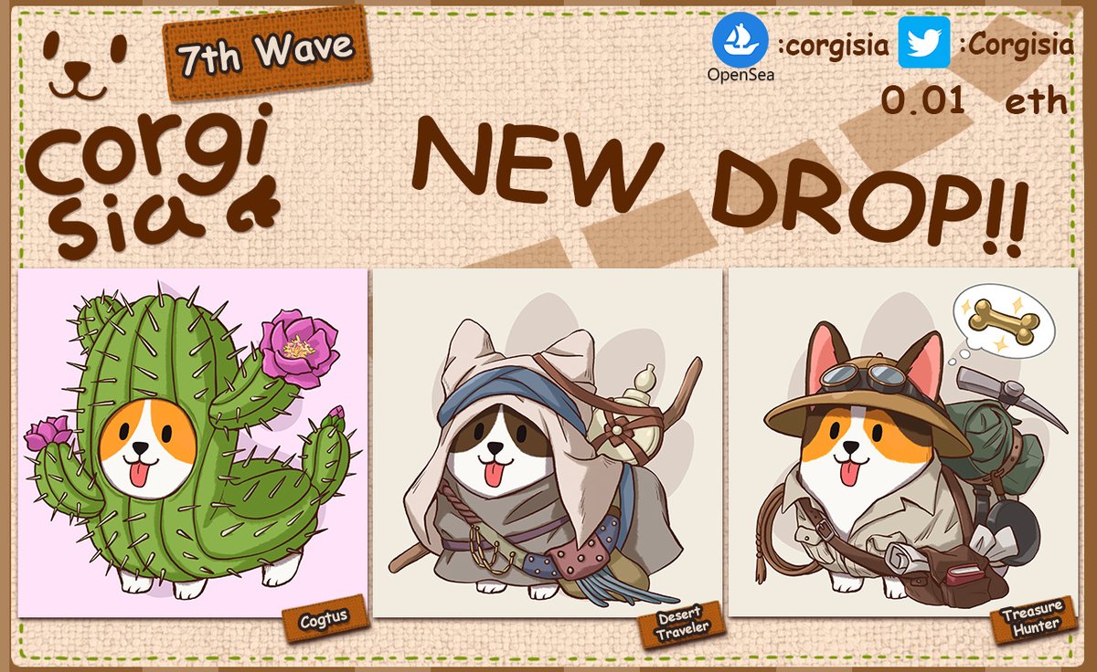 NEW DROP!! Corgisia 7th Wave The world of Corgigie.
Let's get them all!!!
#32 - 34
<a href="/opensea/">OpenSea</a>

🚩🚩opensea.io/collection/cor…

Discord : discord.gg/SVnubpNguZ

#NFTs #nftcollectors #NFTCommmunity #nftart #NFTTHAILAND #NFTdrops