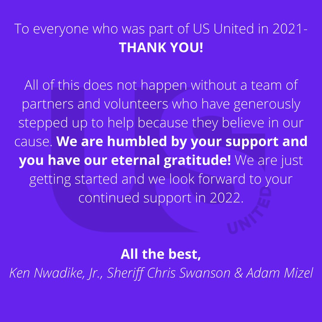 Thank you to everyone who has helped to support our mission over the past twelve months. What a year 2021 was for US United! There is so much work still to be done and we can't wait to make it happen in 2022. #getunified
