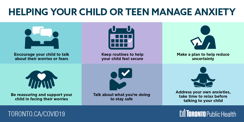 TOPublicHealth's tweet photo. The #COVID19 pandemic has been challenging for all of us. Here are some tips to help children &amp; teenagers manage anxiety during this time. #ItsOKToNotBeOK https://t.co/qATDdFGpYU
