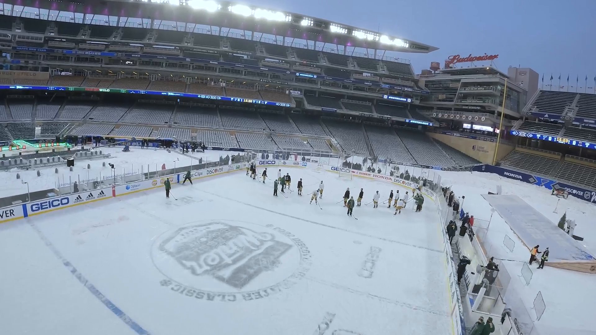 Close-Up Aerial View of Winter Classic Ice
