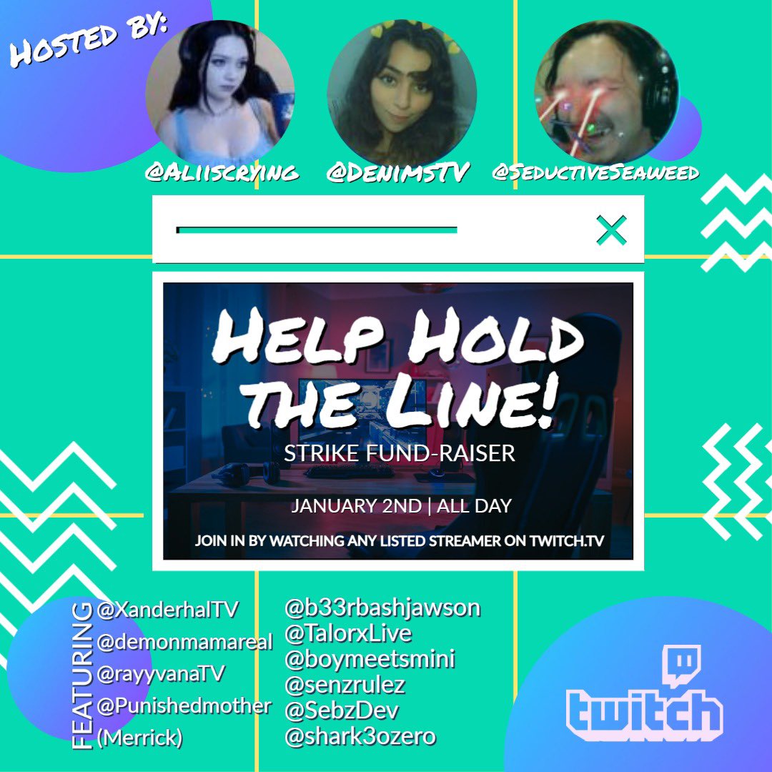 SW_Columbia's tweet photo. Help us hold the line and join the strike fundraiser tomorrow starting at 3 pm EST! Hosted by @SeductivSeaweed @DenimsTV @aliiscrying https://t.co/NjEwgGL2TZ