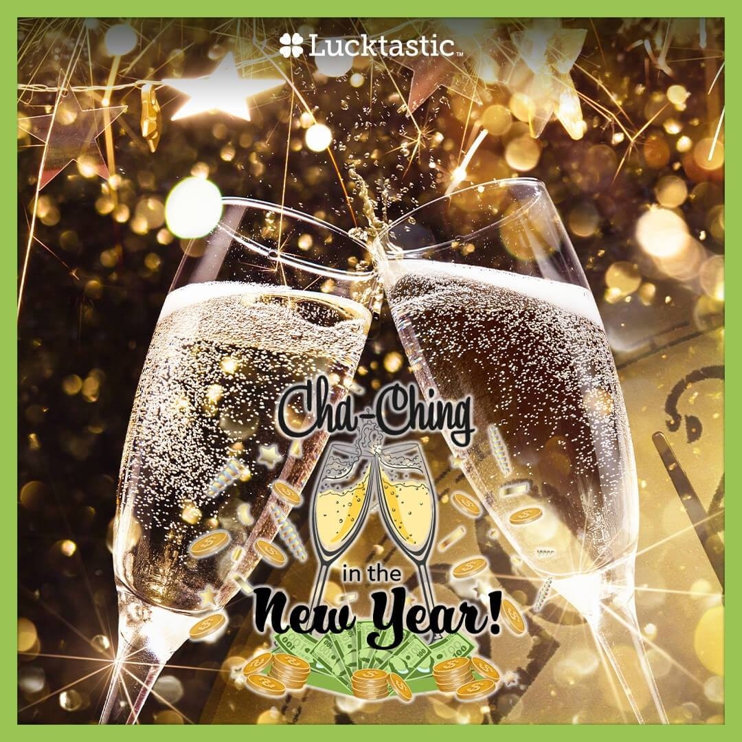 PlayLucktastic's tweet photo. Happy New Years and Hello to 2022! 🎆 Enter our Cha-Ching in the New Year contest for your chance to start this year right and win $300!🍾 https://t.co/uVwoGE7M7v https://t.co/pFlDgVA3oz