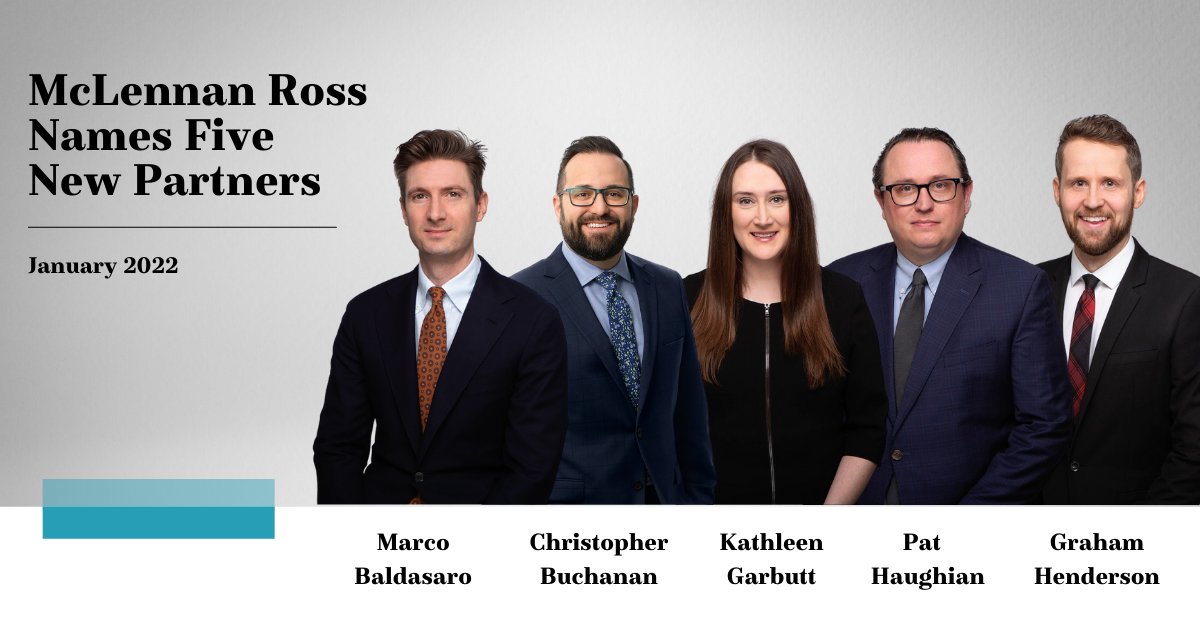 mclennanrossllp's tweet photo. McLennan Ross is pleased to announce we’ve named five lawyers to the firm’s partnership, effective January 1, 2022. Meet our new partners here: https://t.co/UOFdX27x2U #MRoss #MRGrows #newpartners #yyclawyer #yeglawyer #yklawyer https://t.co/YPzCVusYqS