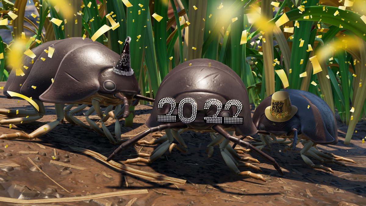 GroundedTheGame's tweet photo. 🎊 Happy New Year! 🎊  

2020 and 2021 were both great years for Grounded, so let's keep the good times rolling into 2022! https://t.co/47qqWP3mYm