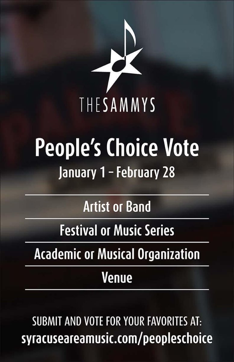 Click the link Nominate your CNY favorites! #2022SAMMYS #CNY #Syracuse 
syracuseareamusic.com/peoples-choice/